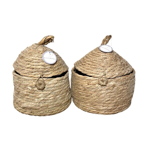 Target Woven Beehive Baskets Natural Grass Rustic Farmhouse Containers Set of 2 - Picture 1 of 6